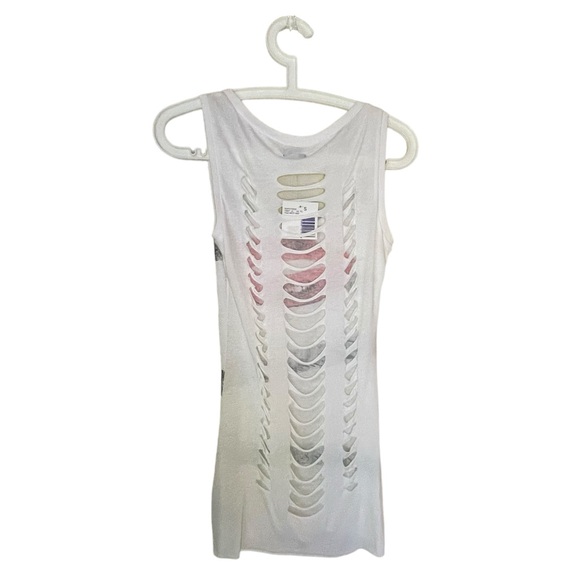 NWT Guess Womens Small S White Tank Shredded Cut Out 80s Retro Slashed Ripped - Picture 2 of 16